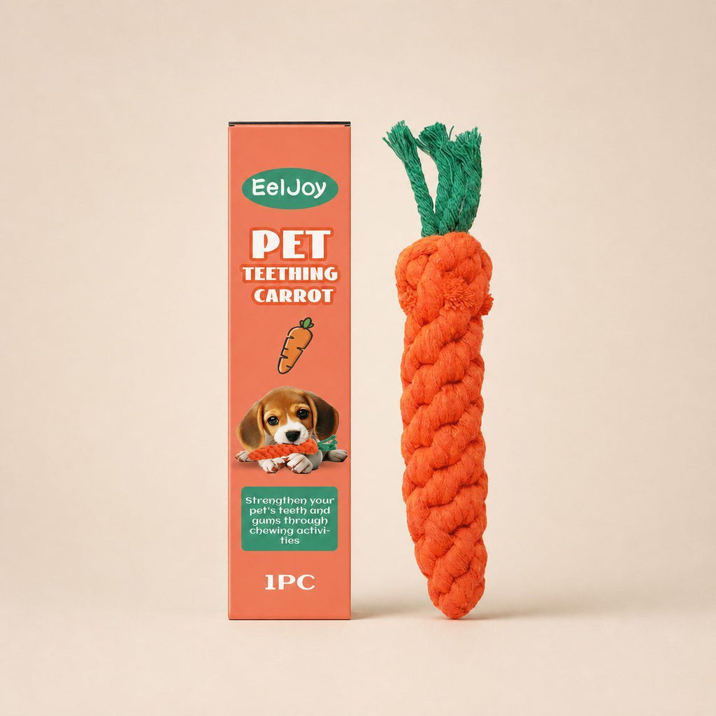 EELJOY carrot-shaped pet chew toy standing beside its retail box