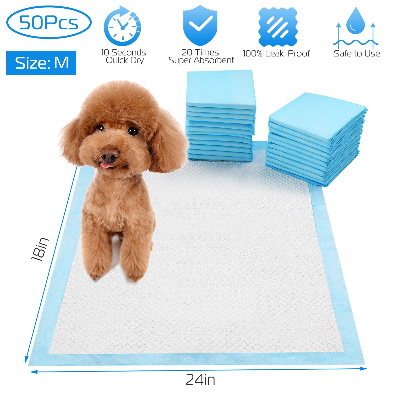 Dog and cat training pads, 50-pack, 24 x 18 inches