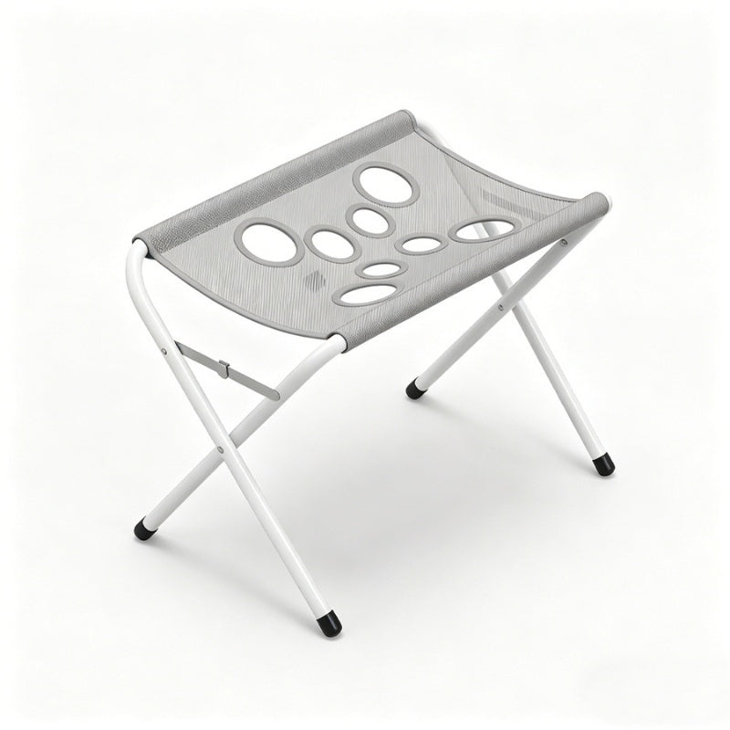 Gray folding mesh bath hammock stand for pets, side angle view