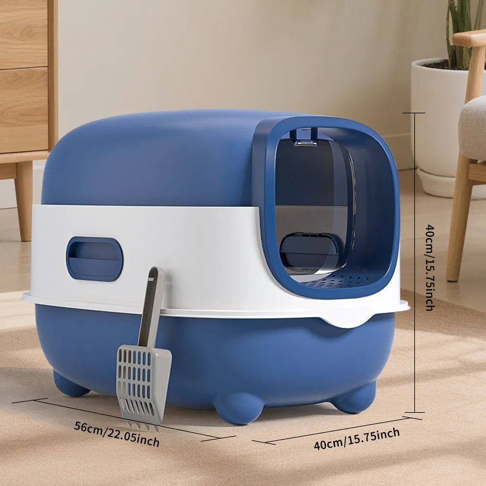 Enclosed cat litter box with odor lock design