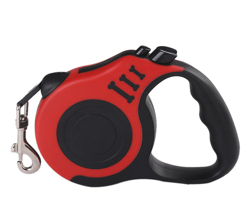 Red automatic retractable dog leash handle on a white background