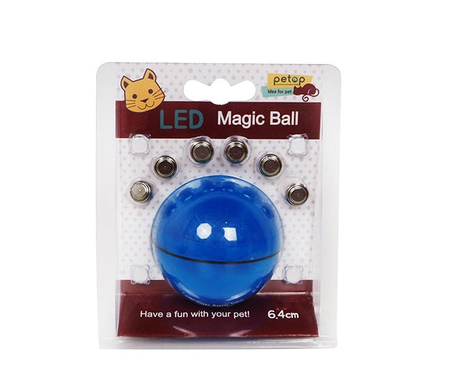 Blue LED Magic Ball toy shown in its retail blister packaging