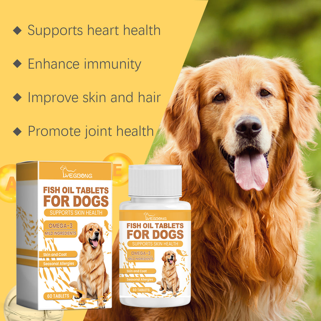 Golden retriever with fish oil supplement benefits list: heart health, immunity, skin and hair, joint health