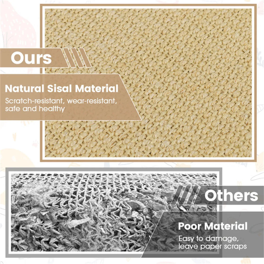 Close-up comparison of natural sisal material texture versus poor-quality alternative material
