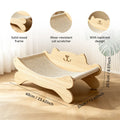 Wooden cat scratcher bed with feature icons for solid wood frame and backrest design
