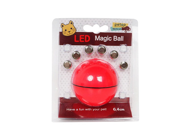 Red LED Magic Ball toy shown in its retail blister packaging