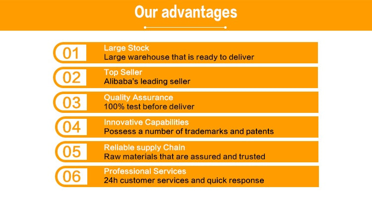 Supplier advantages infographic listing warehouse, quality assurance, and service features
