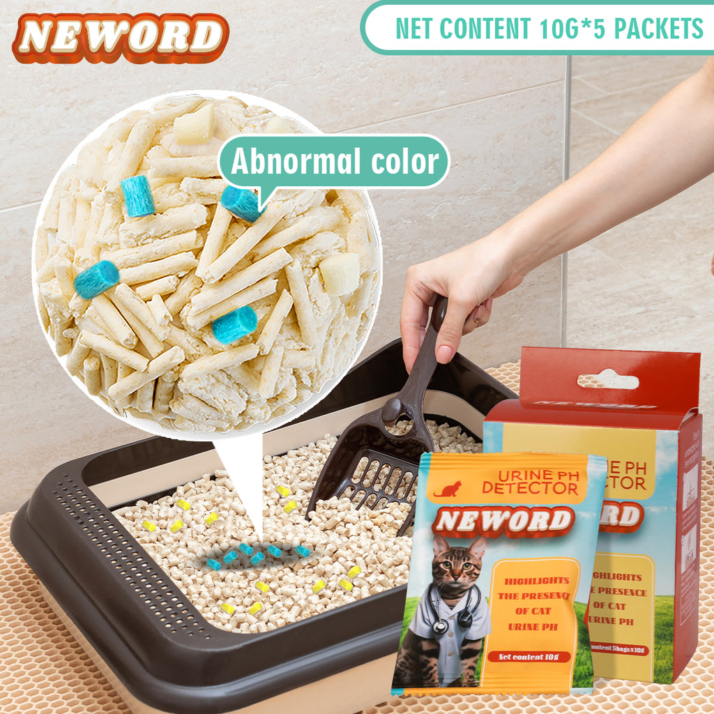 Hand scooping the color-change litter particles into a litter box beside the product box